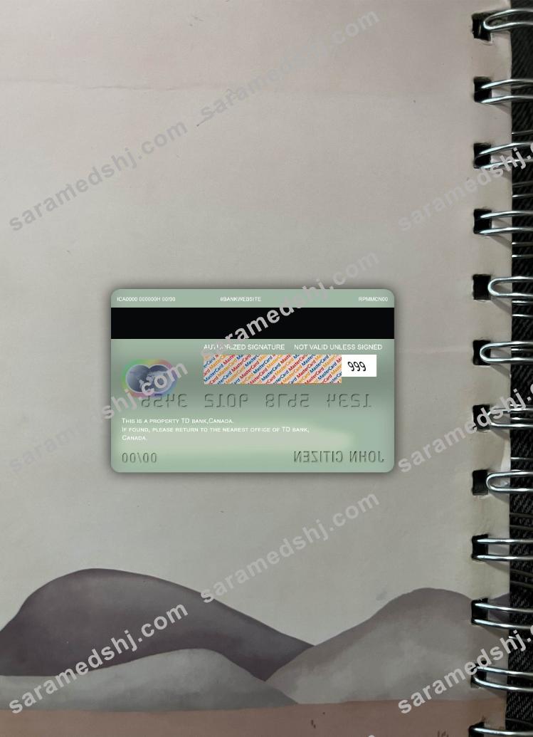 Canada TD master debit card photolook back